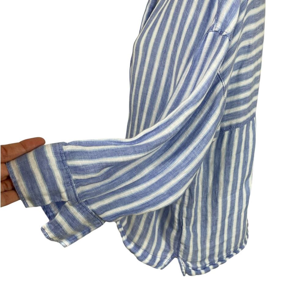Sigrid Olsen 100% Linen Striped Button Front Blouse Sz Large Coastal Nautical - Picture 4 of 10